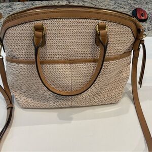 Raffia/straw and Leather Convertible Handbag